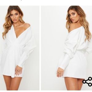 White Plunge Off-the-shoulder Dress